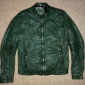 Diesel Lumi Leather mens Green Racer distressed Moto Jacket